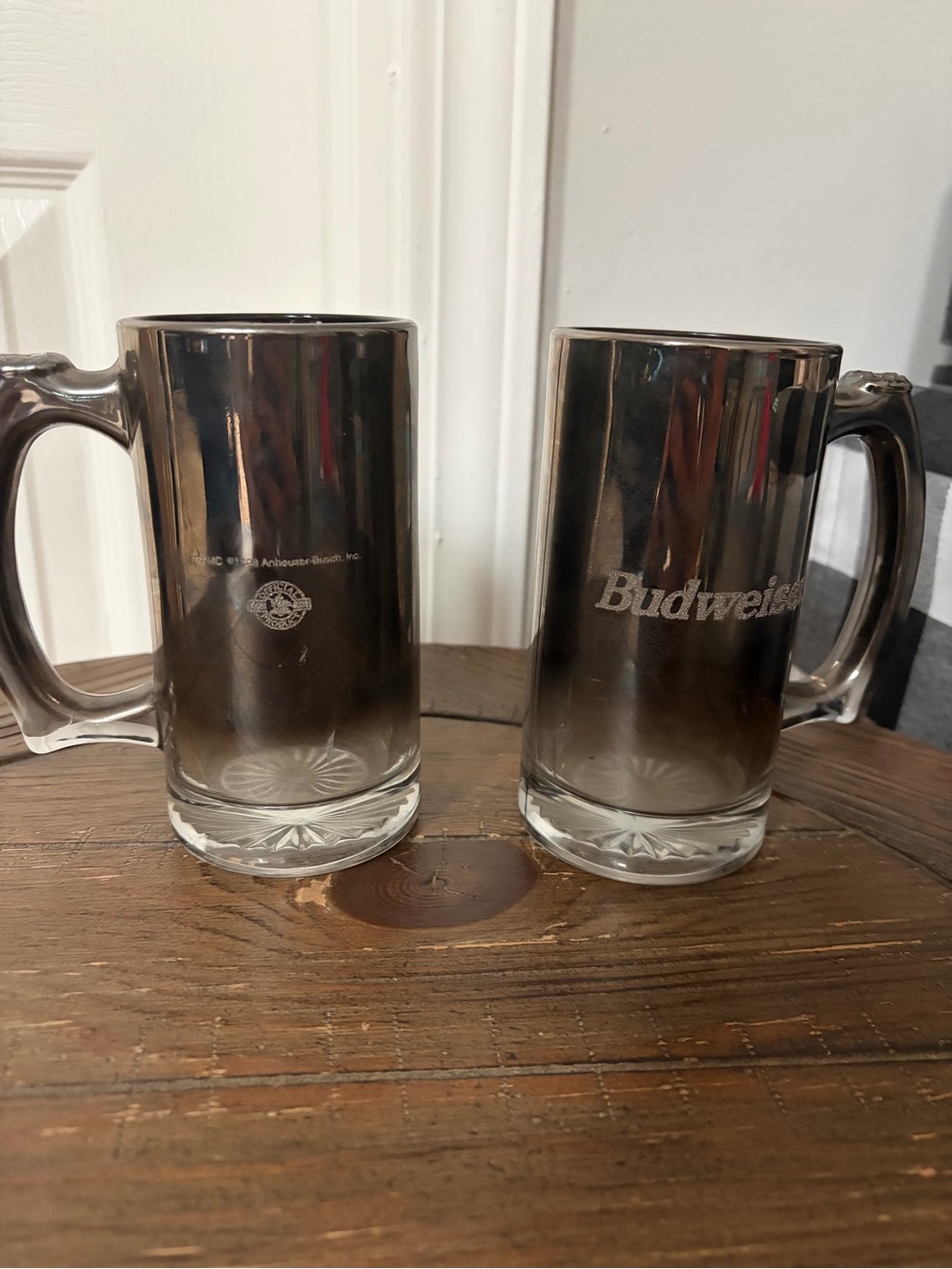 Budweiser Silver Fade Etched Set of 2 Beer Steins, 1990